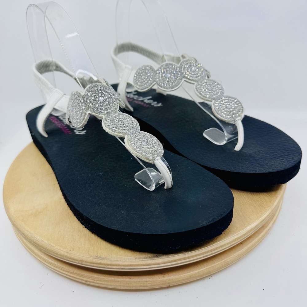 Skechers Meditation Stars Sparkle Shoes Womens 10 White Thong Sandals - Picture 2 of 5